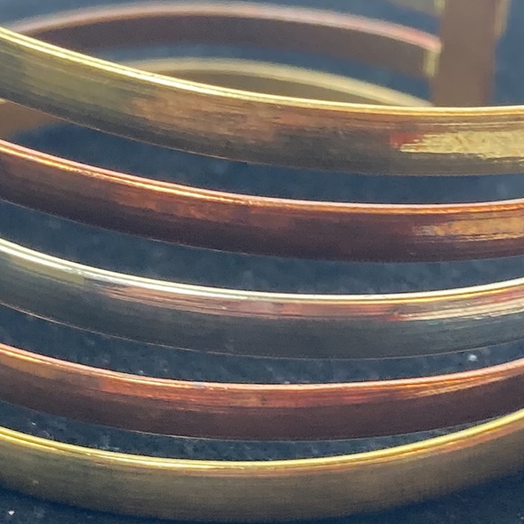 Mixed Metal Tone Stacked Look Cuff Bracelet Silver Gold Bronze - Picture 7 of 15